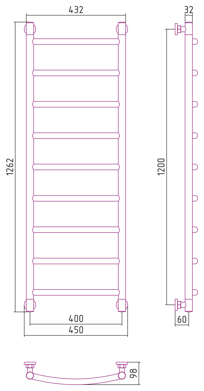 Водяной полотенцесушитель Сунержа Галант+ 1200x400